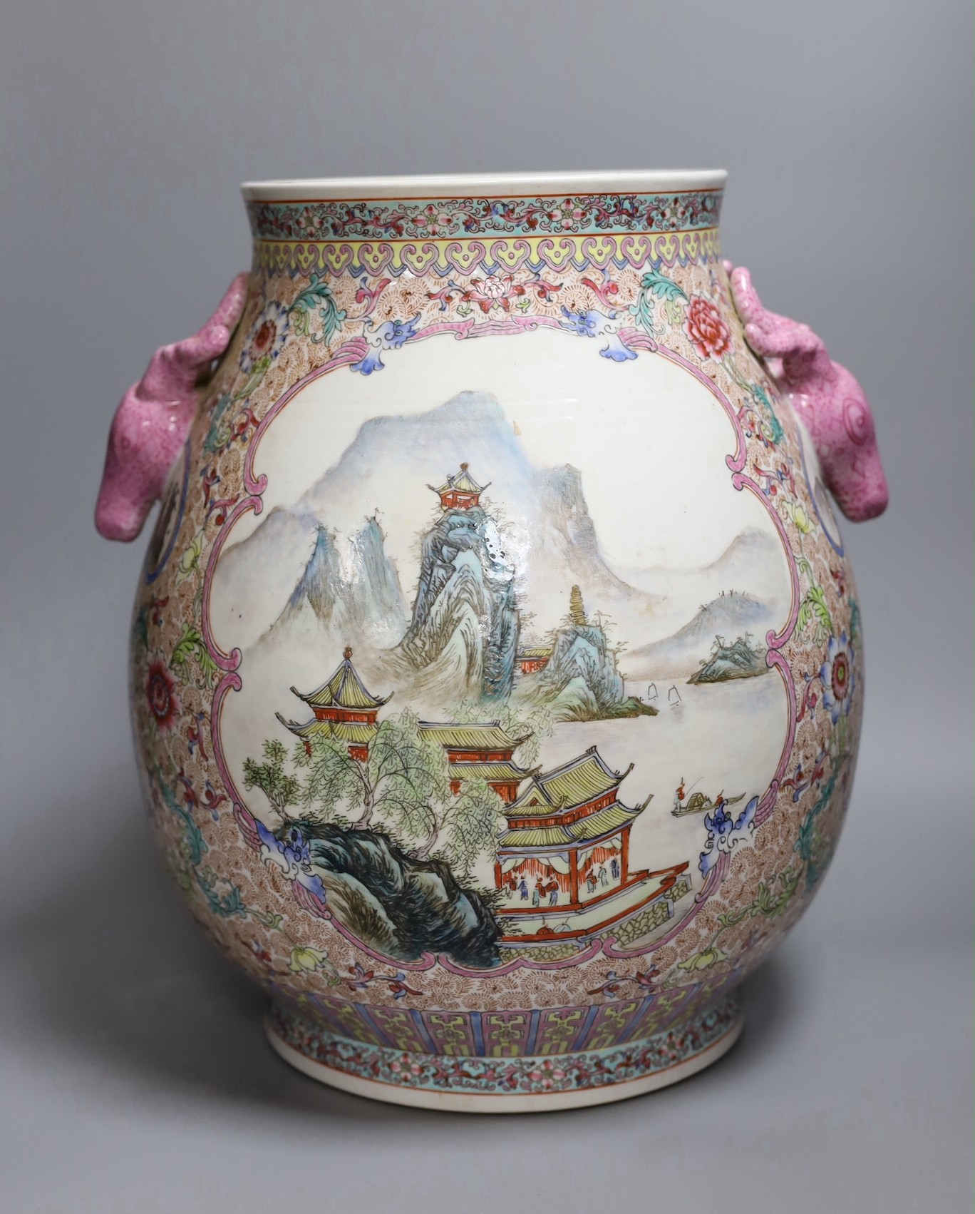 An early 20th century Chinese famille rose vase, 36cm